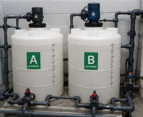 A and B nutrient mixing tanks